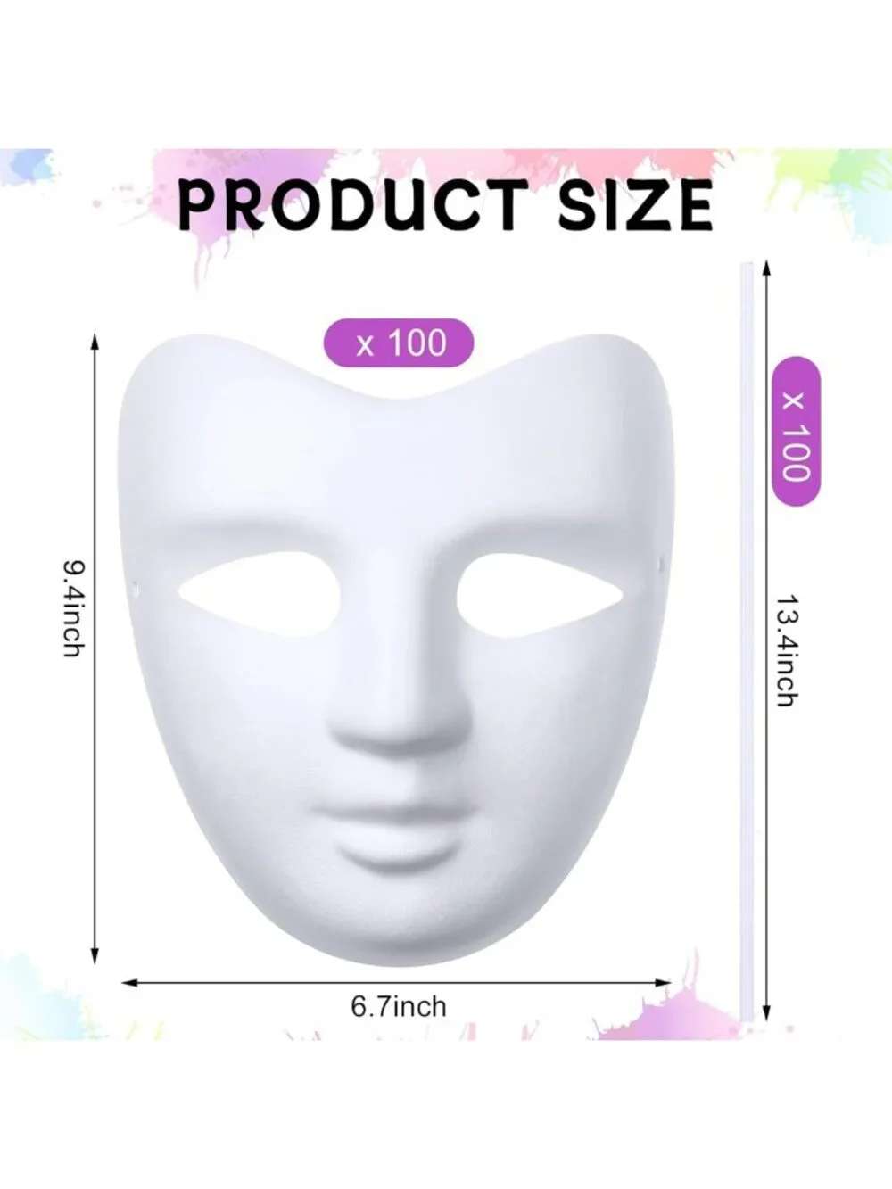 100 Pcs White Blank Paper Mache Masks for Halloween Crafts & Party Decor